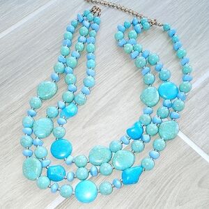 Elegant Three-Strand Blue Lucite Beaded Necklace